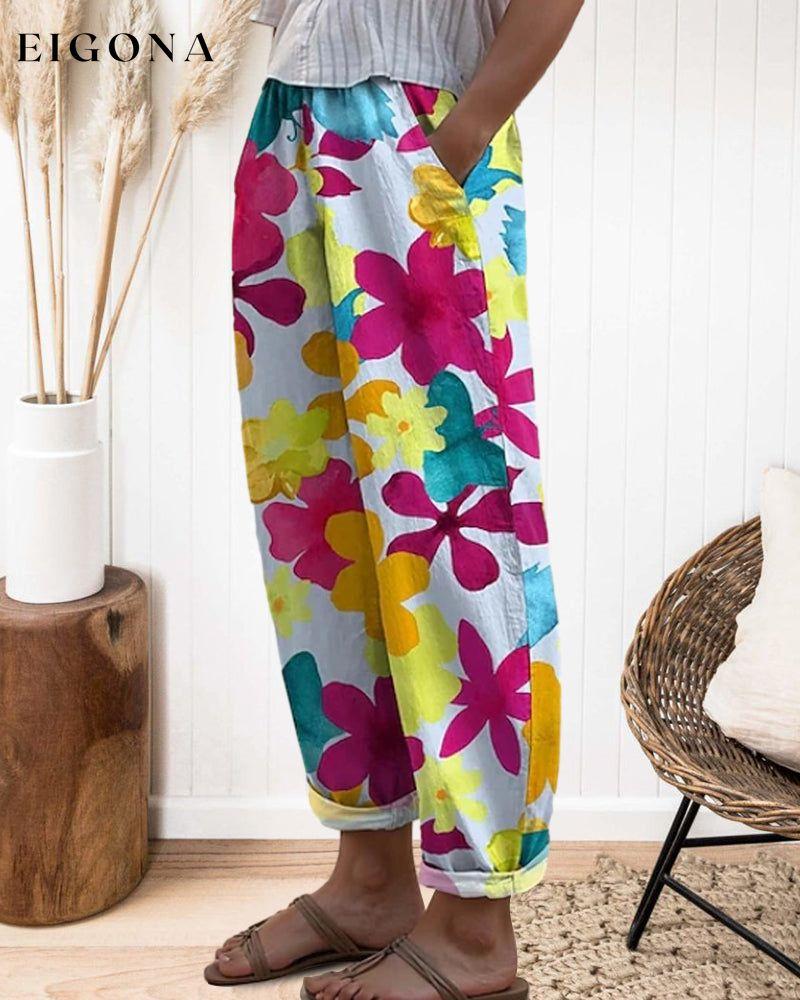 Floral print pocket pants pants spring summer