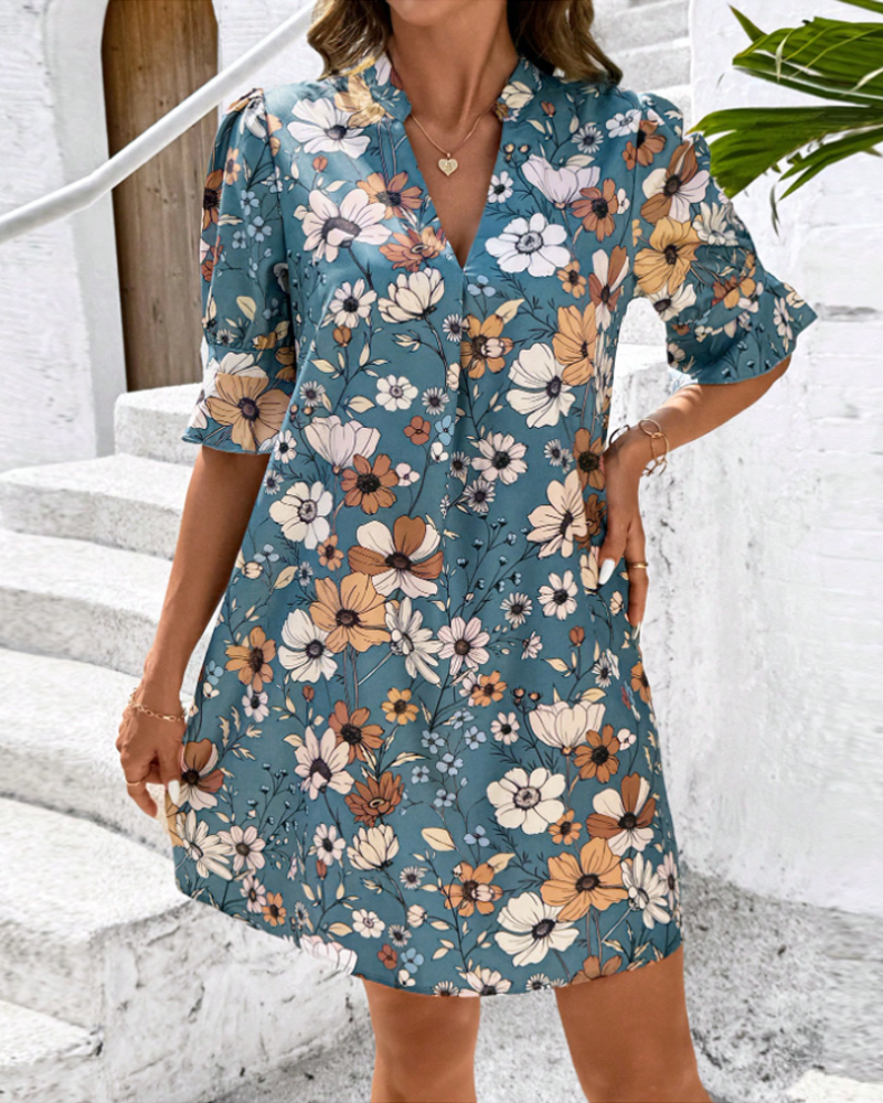 Floral V-Neck Print Dress