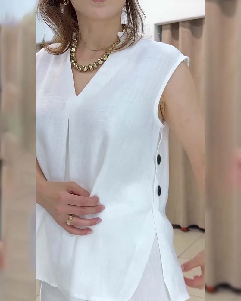 V-Neck Solid Color Casual Tank Top