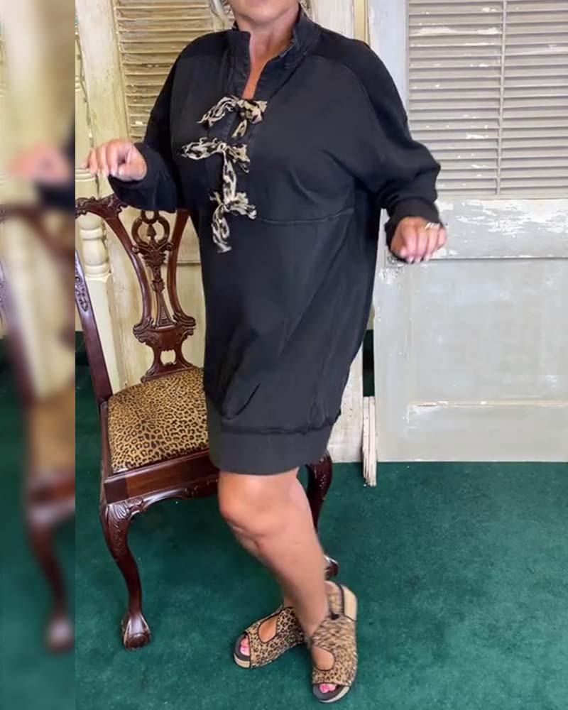 Stand Collar Loose Long Sleeve Dress