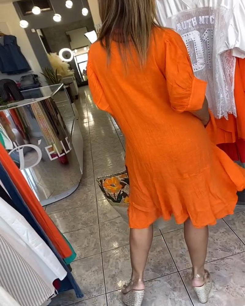 Lässiges A-Linien-Kleid mit kurzen Ärmeln und Revers