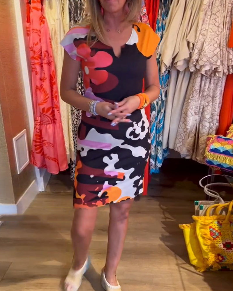 Colorful short-sleeved mid-length dress 202466 casual dresses spring summer