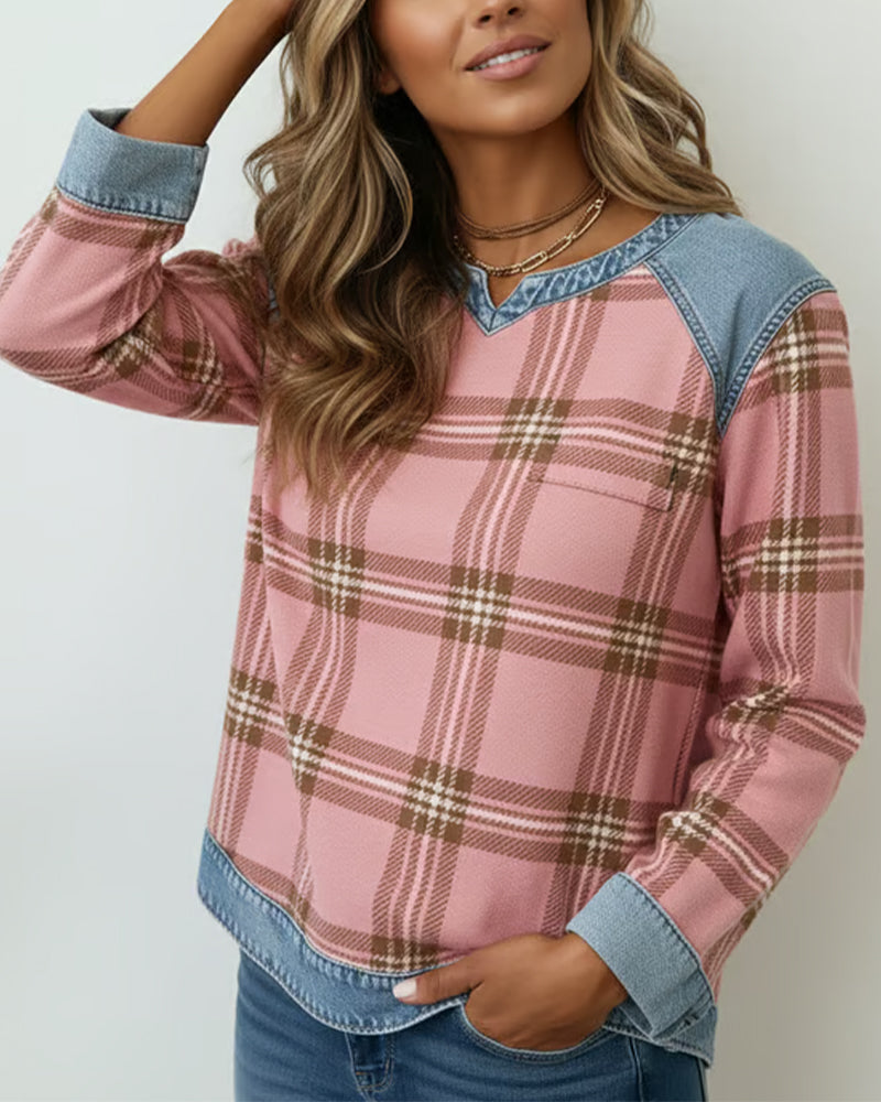 Patchwork Plaid Print Sweatshirt