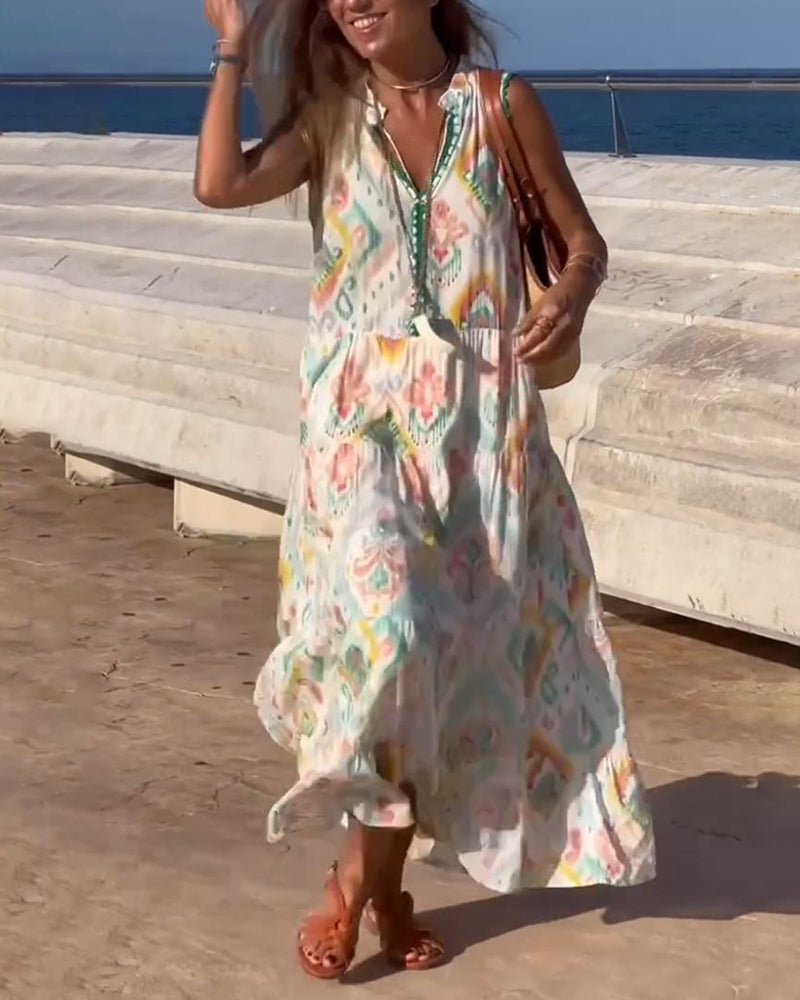 V-neck sleeveless loose dress 202466 summer vacation dresses