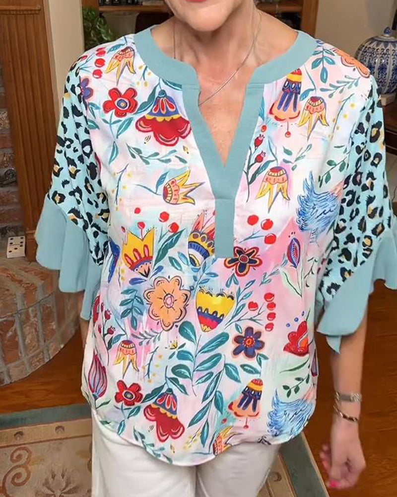 Leopard Print Ruffle Sleeve Blouse