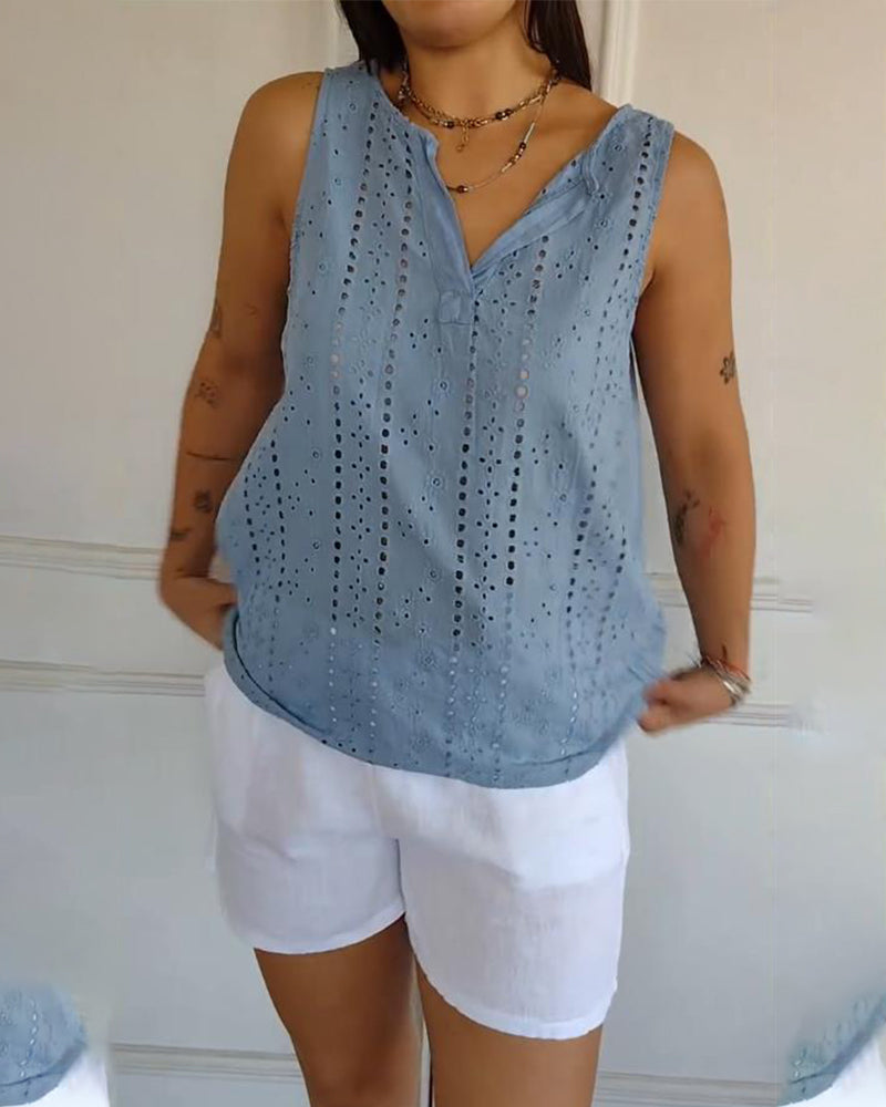 Canotta senza maniche in tinta unita con motivo traforato