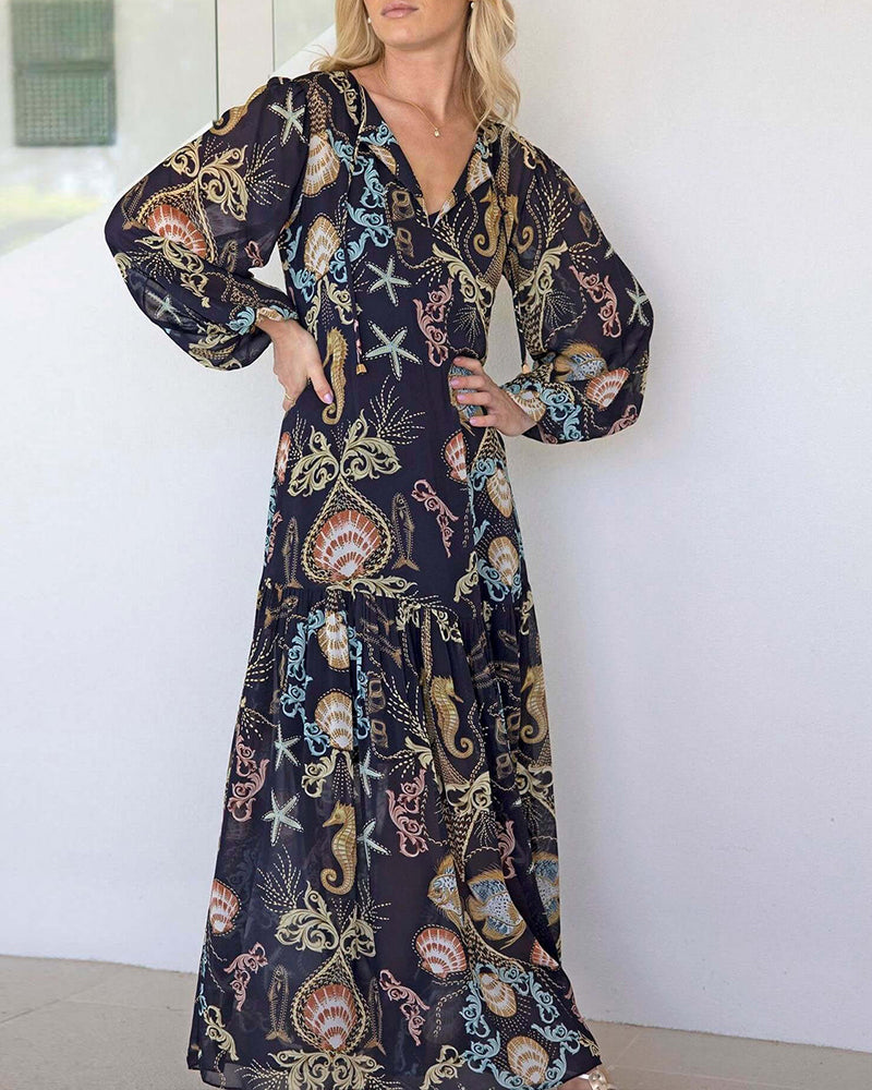 Ocean Element Print Maxi Dress