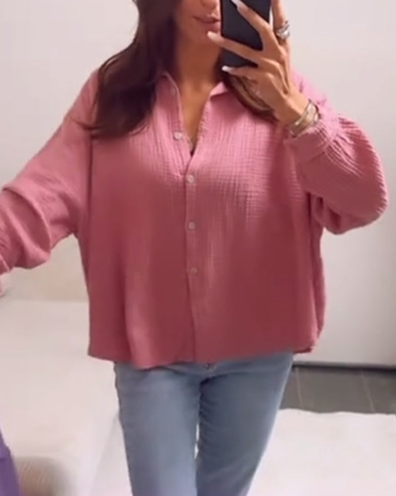 Camicetta casual con bottoni e risvolto testurizzato