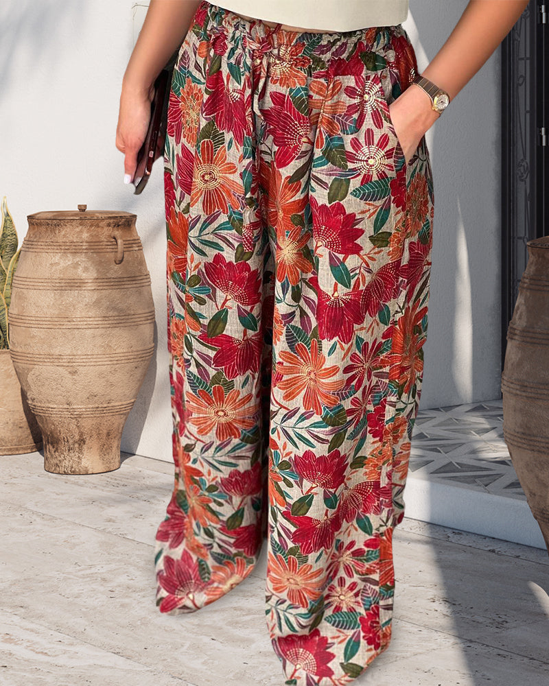 Vintage floral print baggy pants pants spring summer