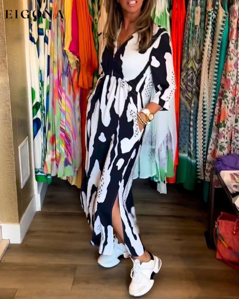 Slit V Neck Long Sleeve Dress 2023 F/W 23BF casual dresses Clothes Dresses Spring