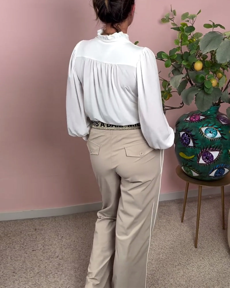 V-Neck Solid Color Long Sleeve Blouse