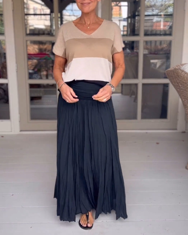 V-neck short-sleeved contrast color sweater 202466 pullovers spring summer