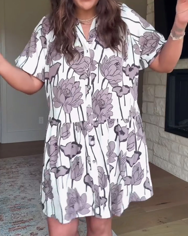 Puff Sleeve Floral Print Casual Dress