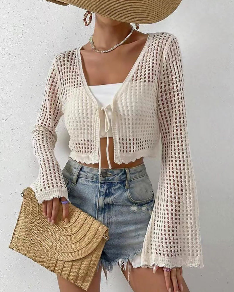 Simple Solid Hollow Out Beach Cardigan