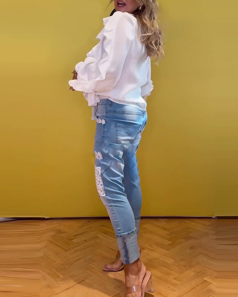 Ruffled French Long Sleeve Blouse