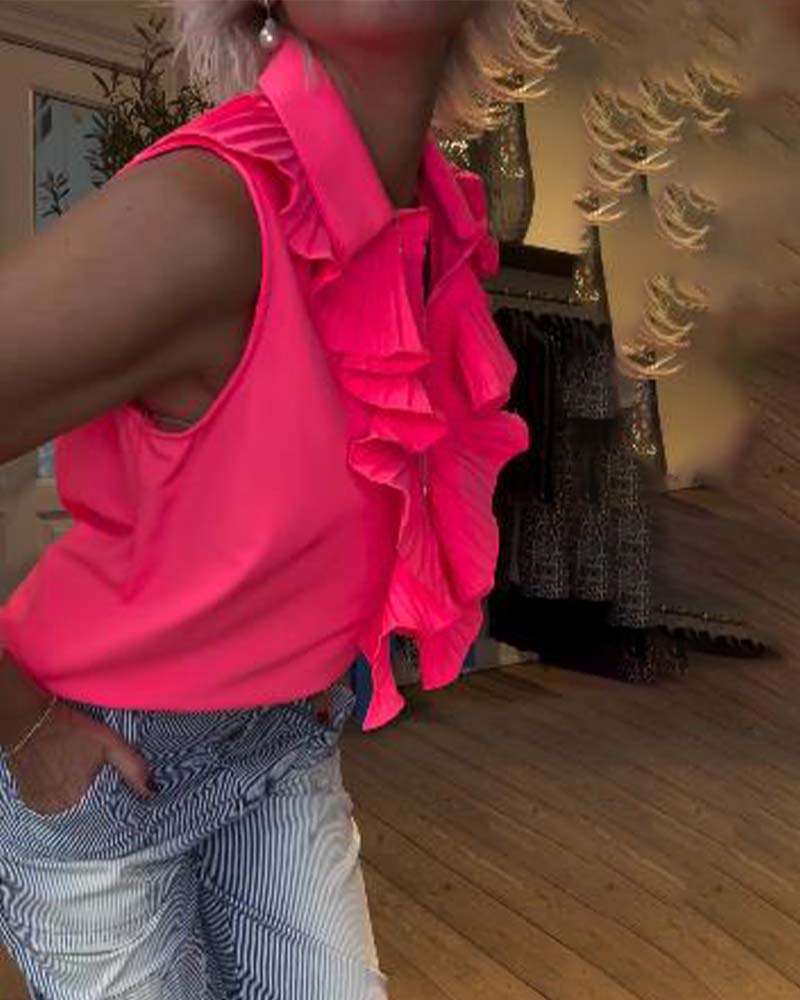 Fashionable ruffle lapel sleeveless blouse 202466 blouses & shirts Summer