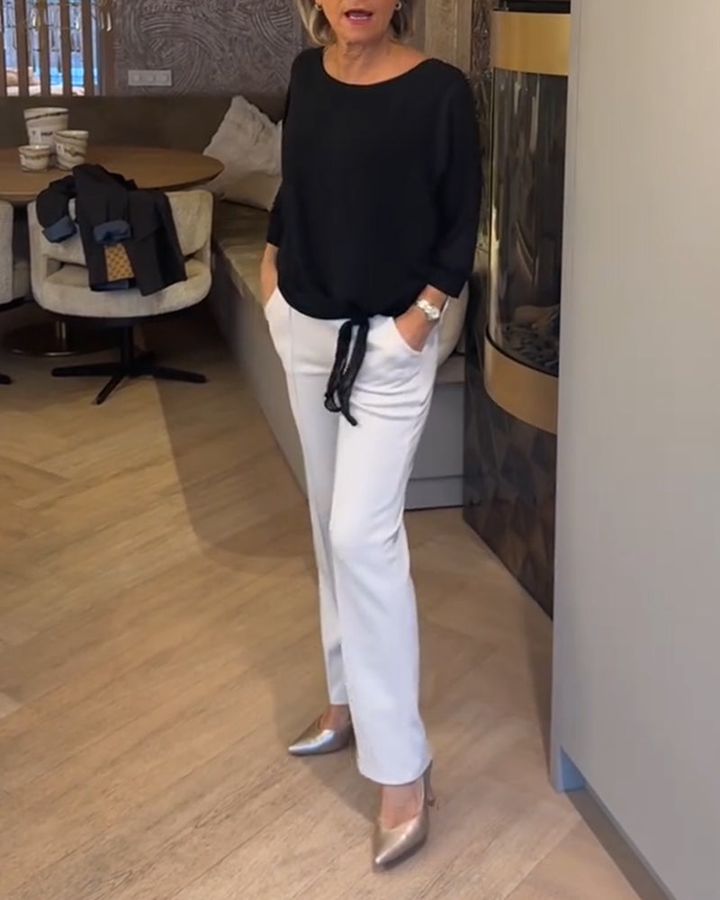 Simple Crewneck Solid Blouse