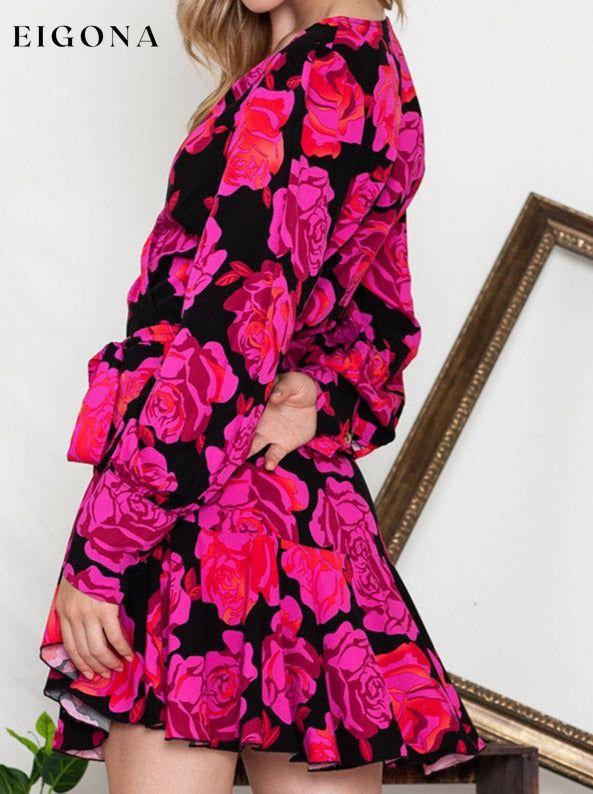 Floral Print Surplice Neck Long Sleeve Dress clothes dress dresses long sleeve dress mini dress Ship From Overseas SYNZ trend