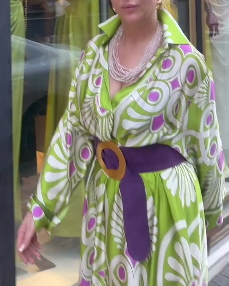 Lapel printed slit elegant dress 202466 casual dresses spring summer