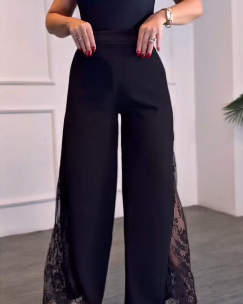 Lace Patchwork Wide-Leg Pants