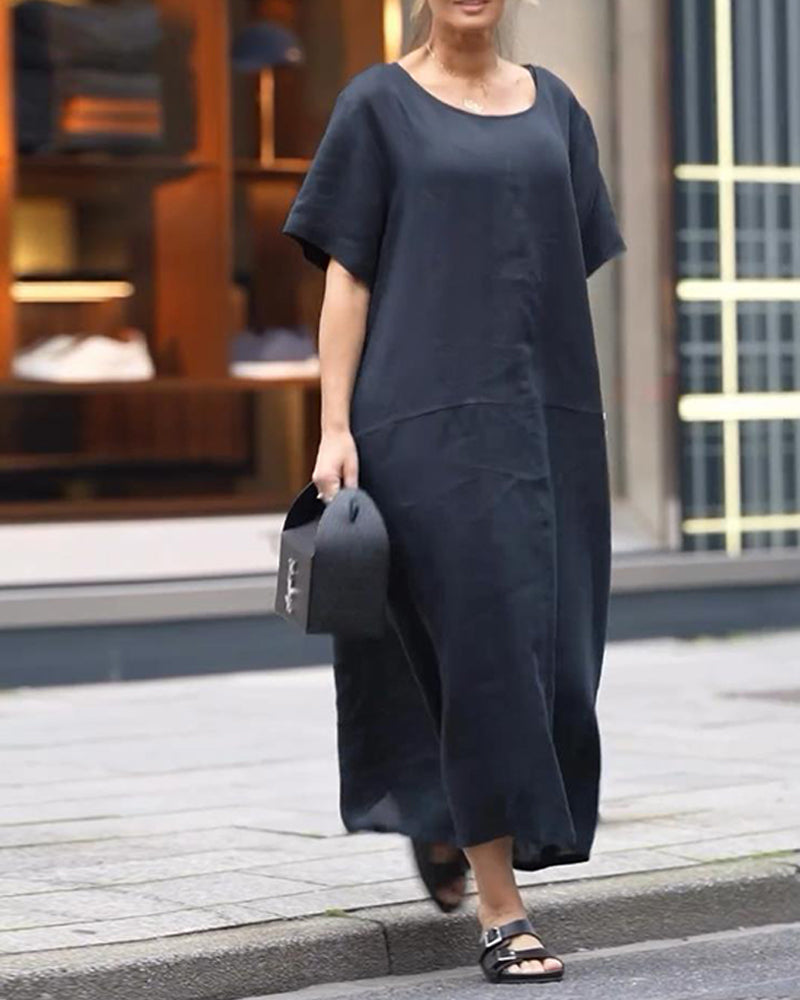 Simple solid color round neck comfortable casual dress 202466 casual dresses cotton and linen spring summer