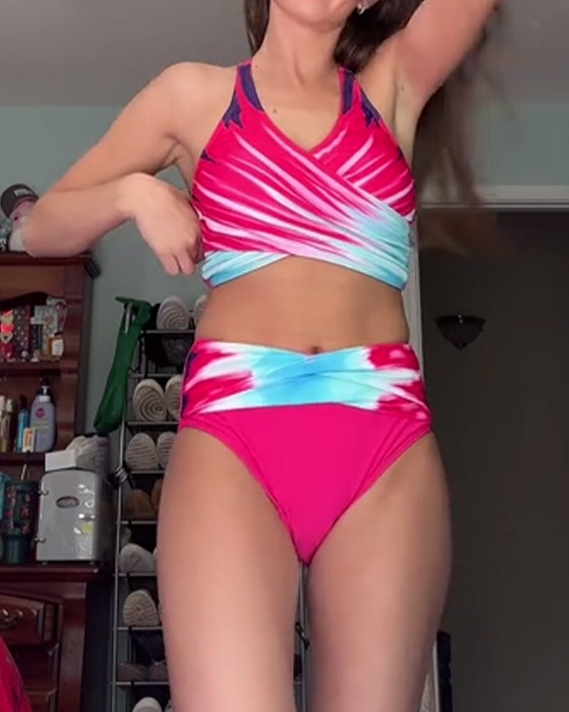 Sporty Printed Two-Piece Bikini Swimsuit