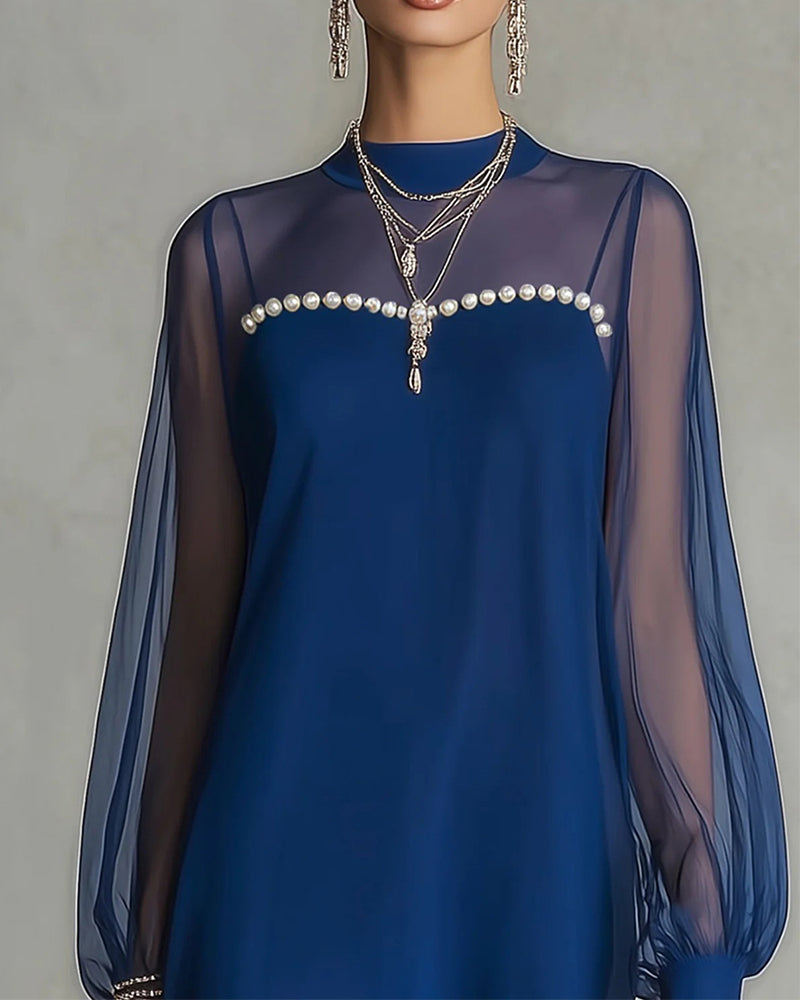 Long-Sleeved Pearl-Embellished Dress