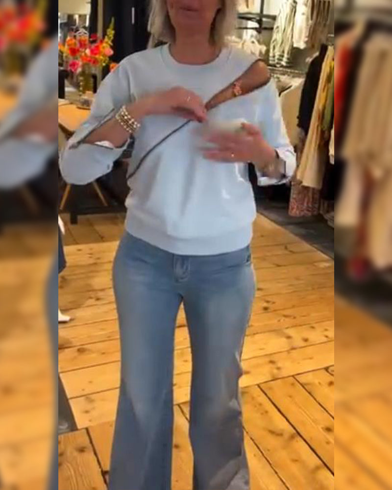 Zip-up Round Neck Casual Sweatshirt