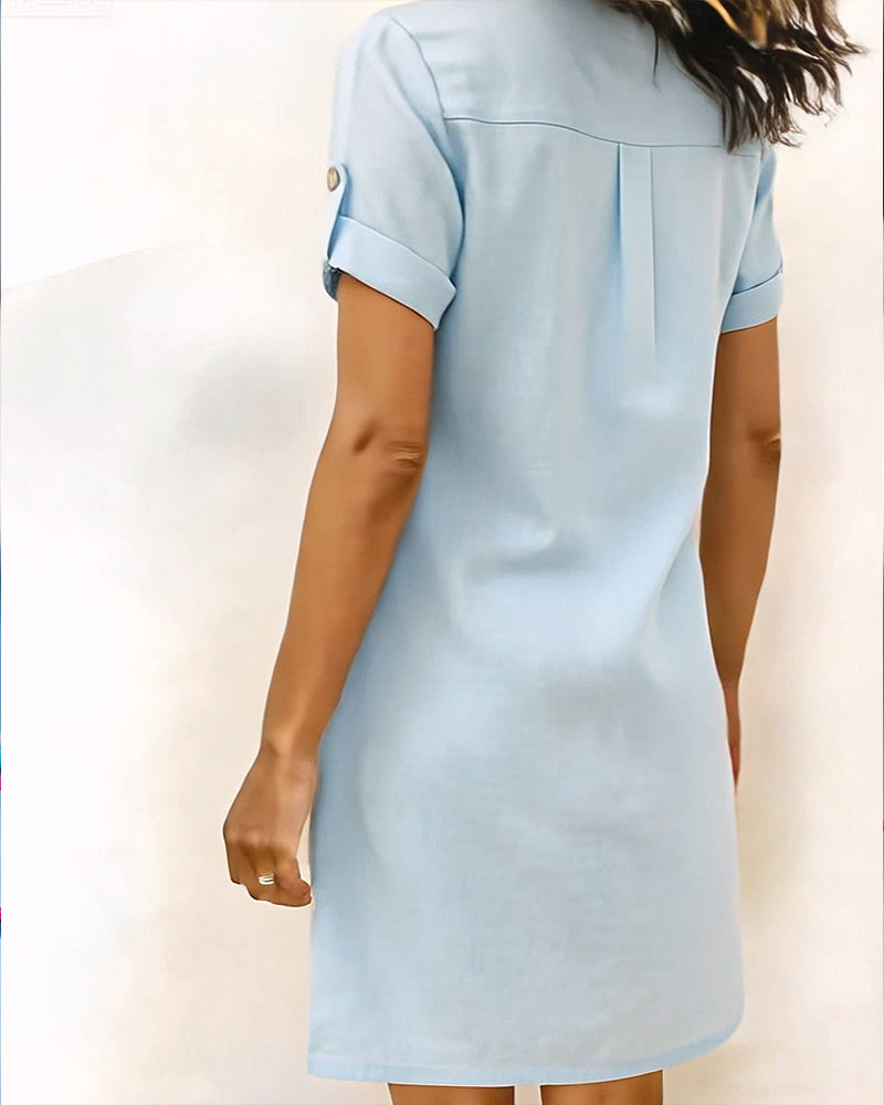 Flaxen Solid Simple Straight Dress