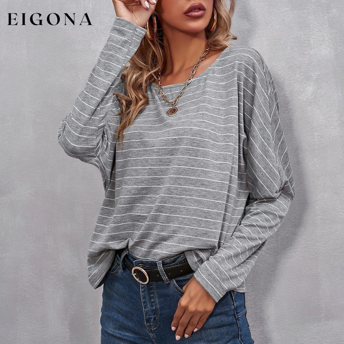 Drop Shoulder Striped Tee Gray __stock:500 clothes refund_fee:800 tops