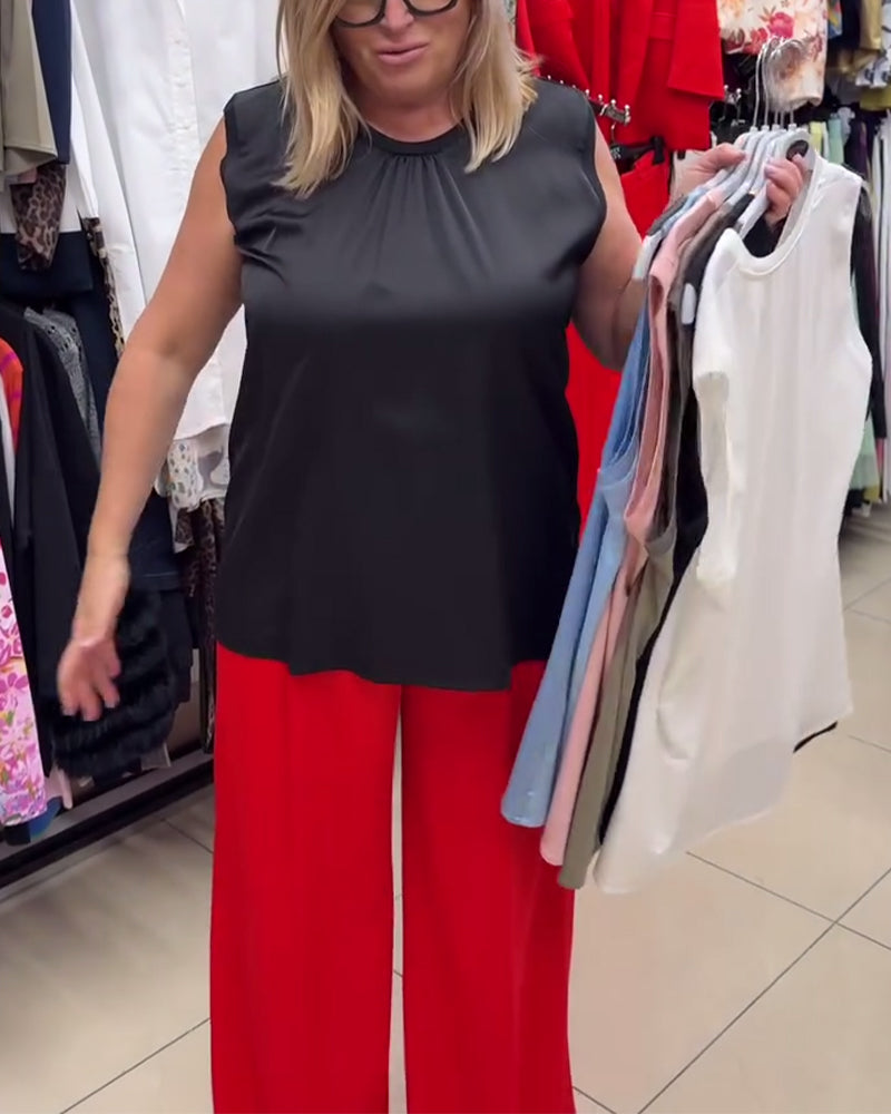 Sleeveless Round Neck Solid Color Tank Top