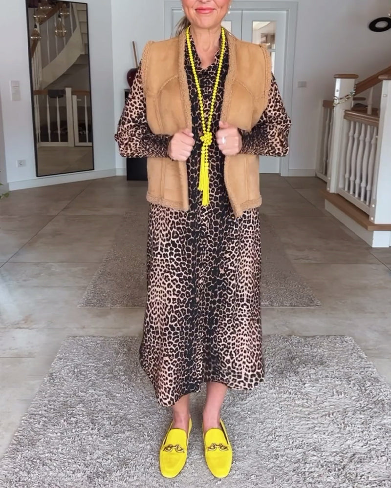 Long sleeve leopard print casual dress 202466 casual dresses spring summer