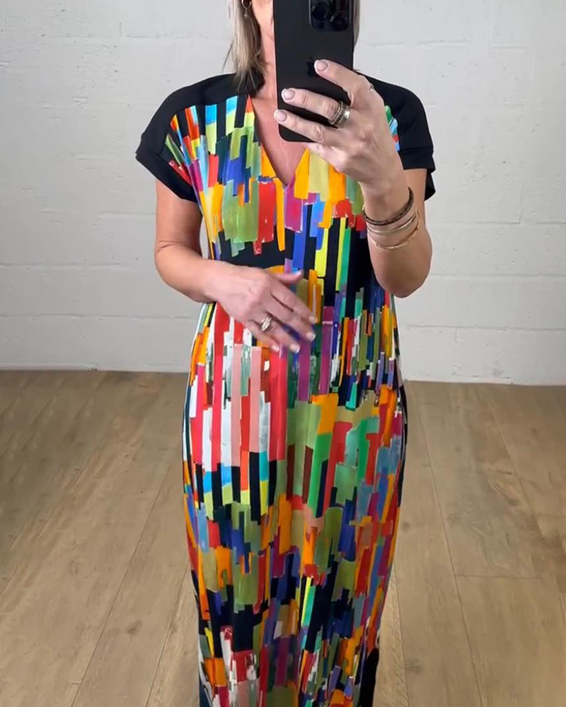 Casual colorful printed pocket short-sleeve dress 202466 casual dresses summer