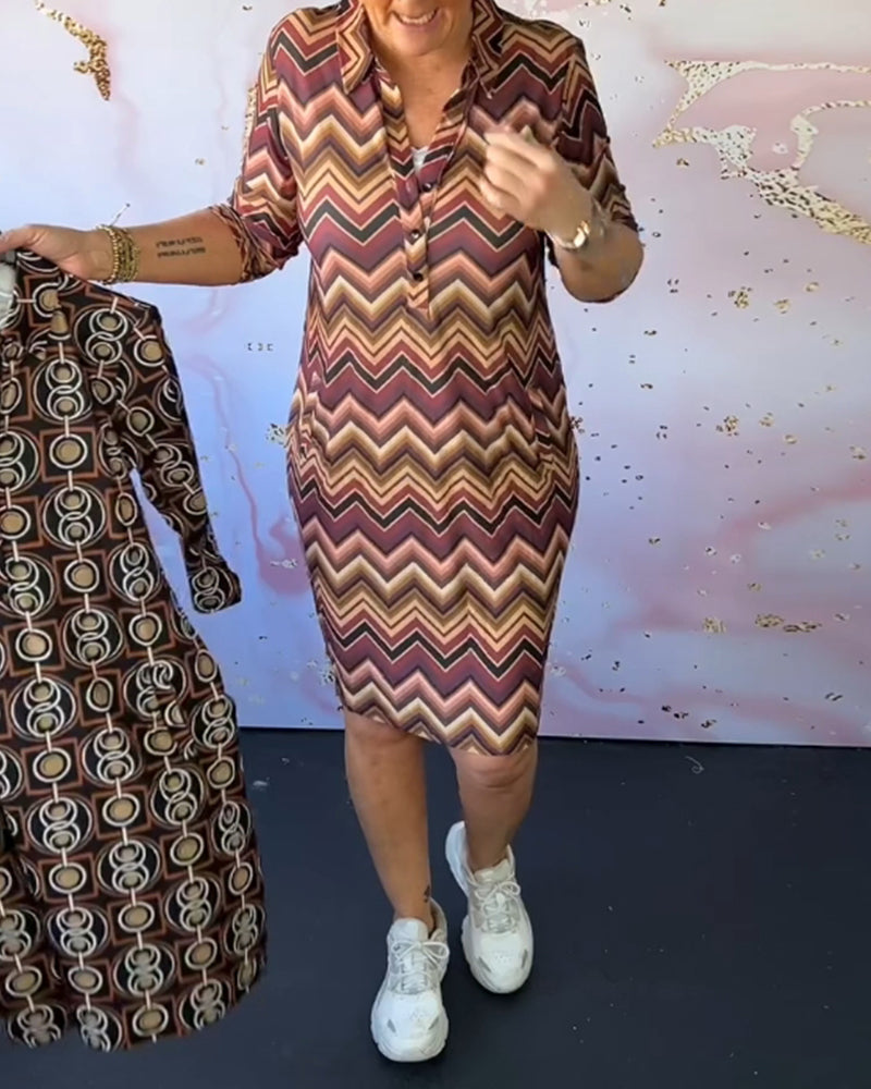 Wave print lapel casual button dress 202466 casual dresses spring summer