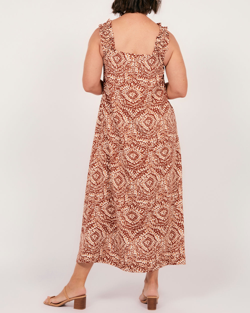 Lässiges ärmelloses Kleid mit Hosenträger-Print