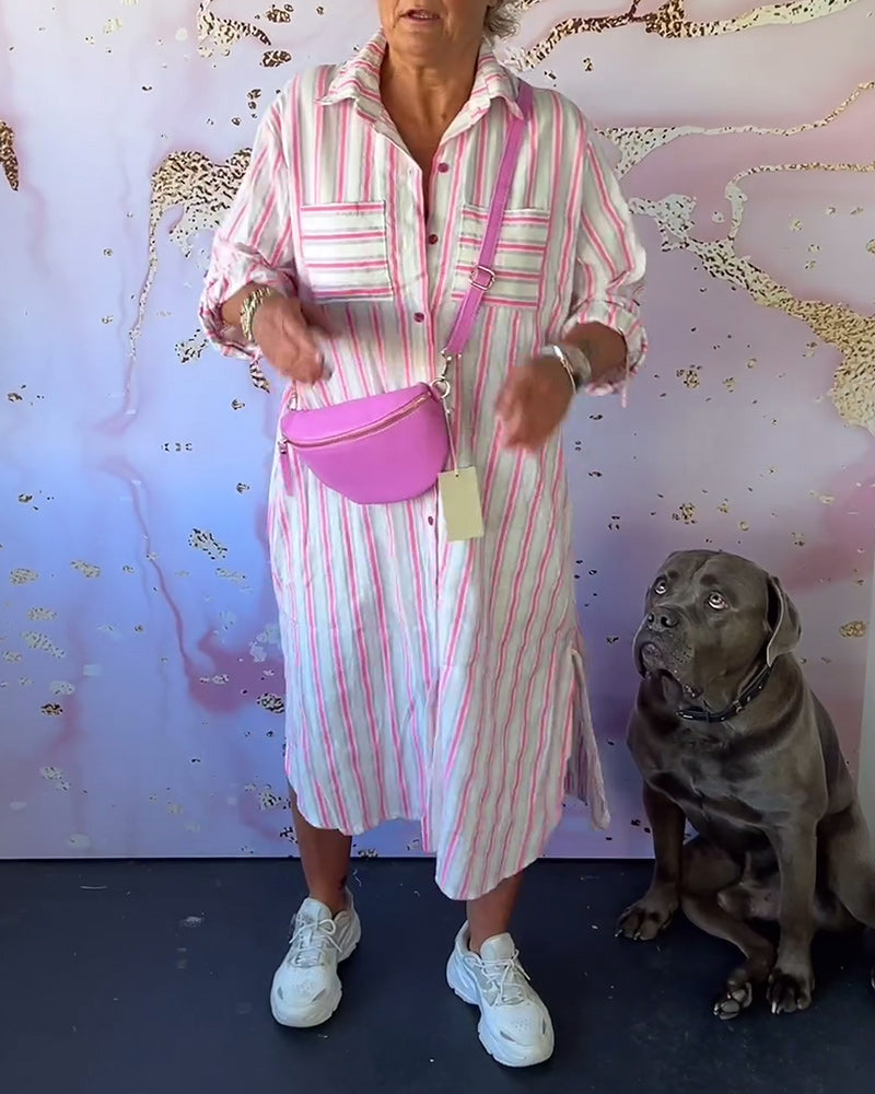 Casual striped print lapel button dress 202466 casual dresses spring summer