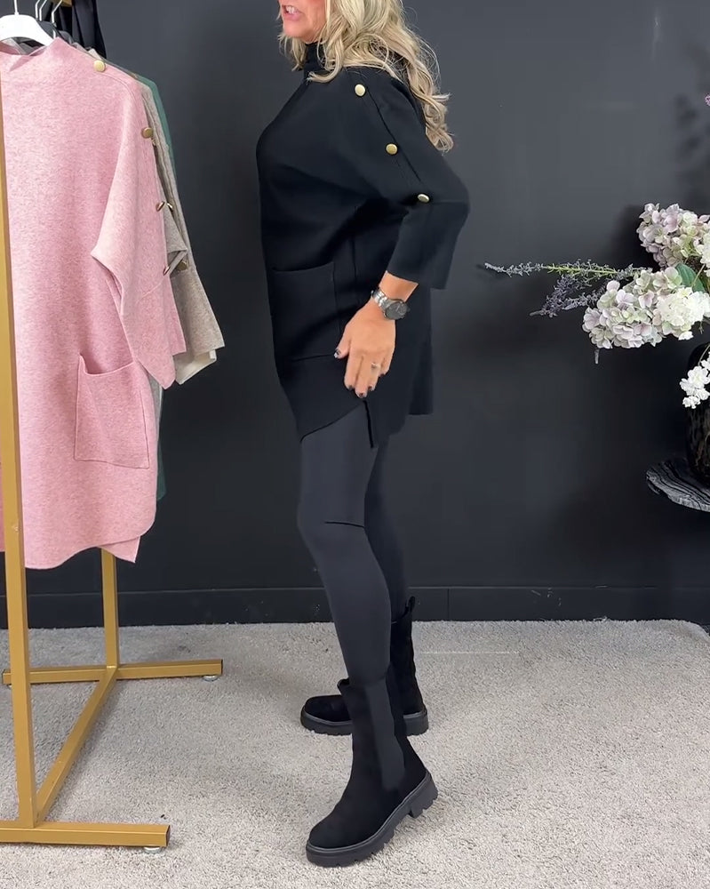 Solid color pocket slit casual sweater dress 2024 f/w sweater dresses