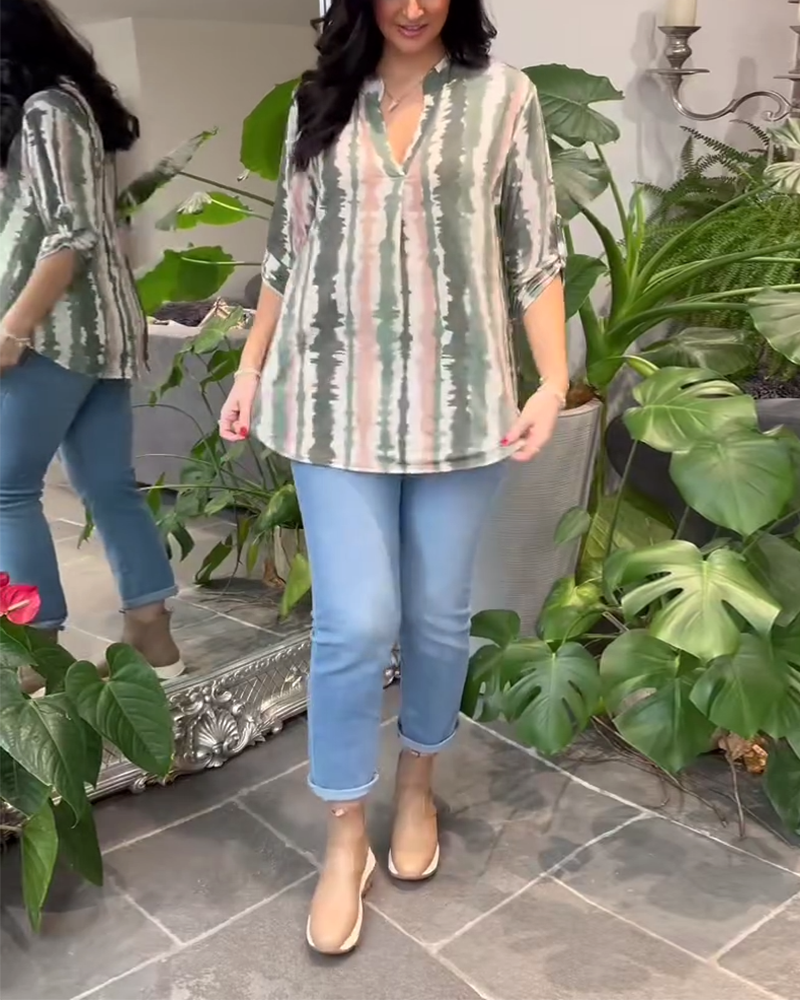 Long Sleeve Striped Print Blouse