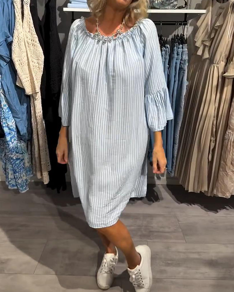 Loose Ruffle Sleeve Striped Dress