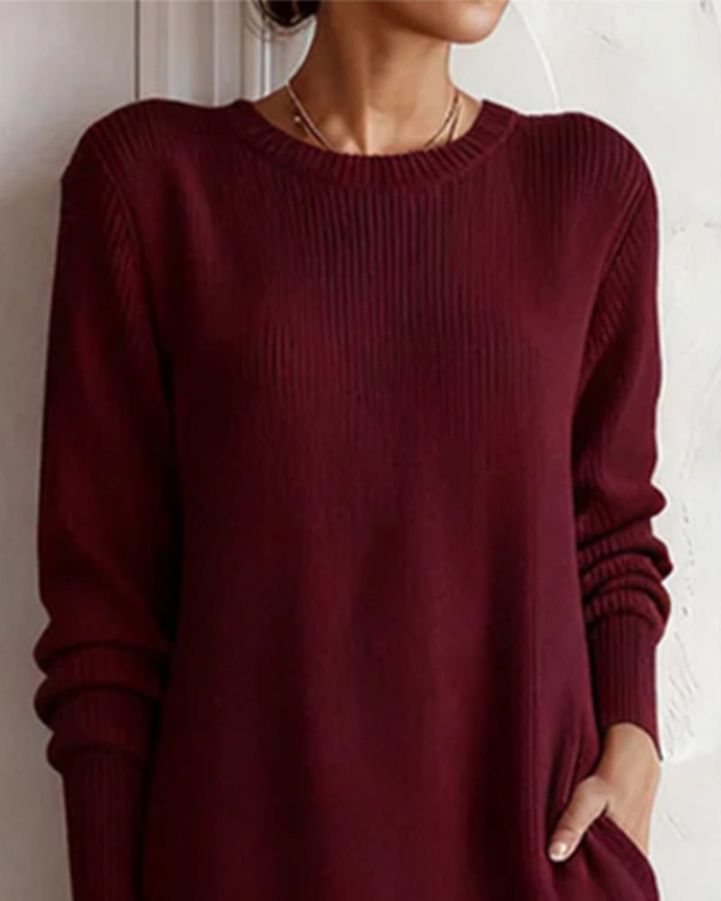 Round Neck Solid Color Sweater Dress