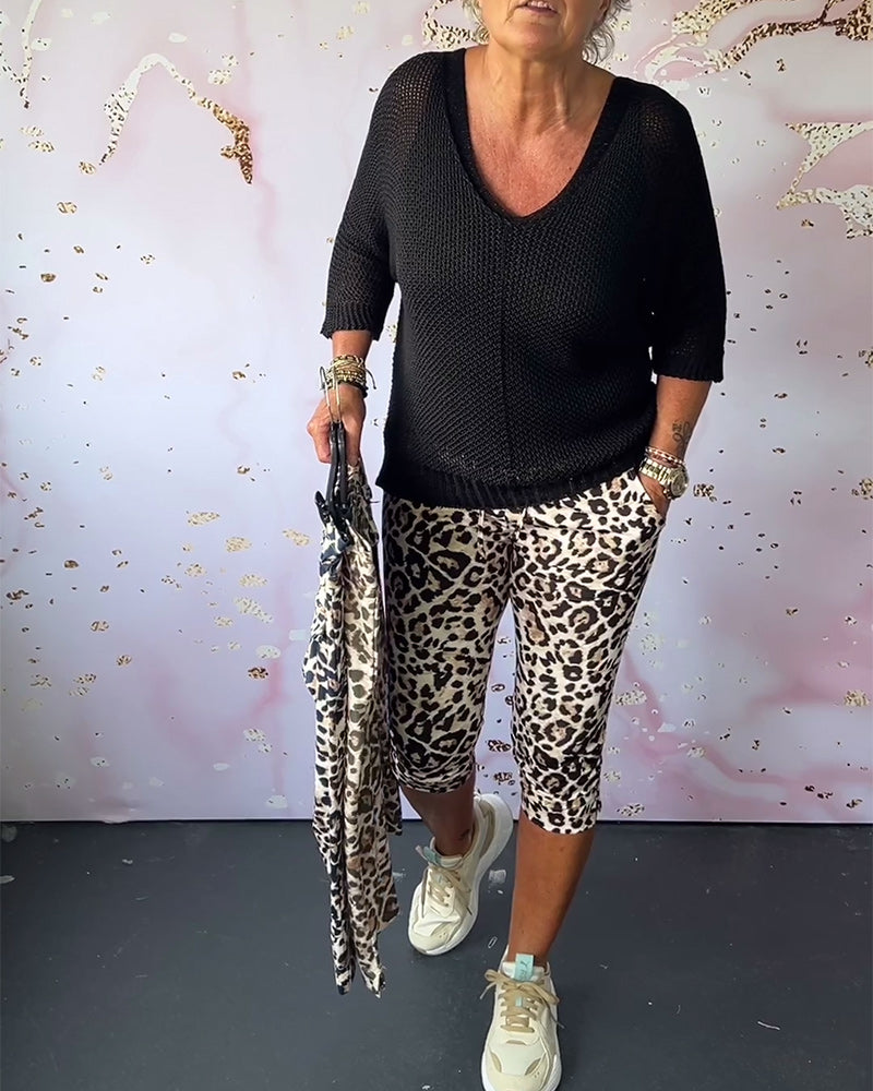 Slim-fit leopard print cropped trousers 202466 pants summer