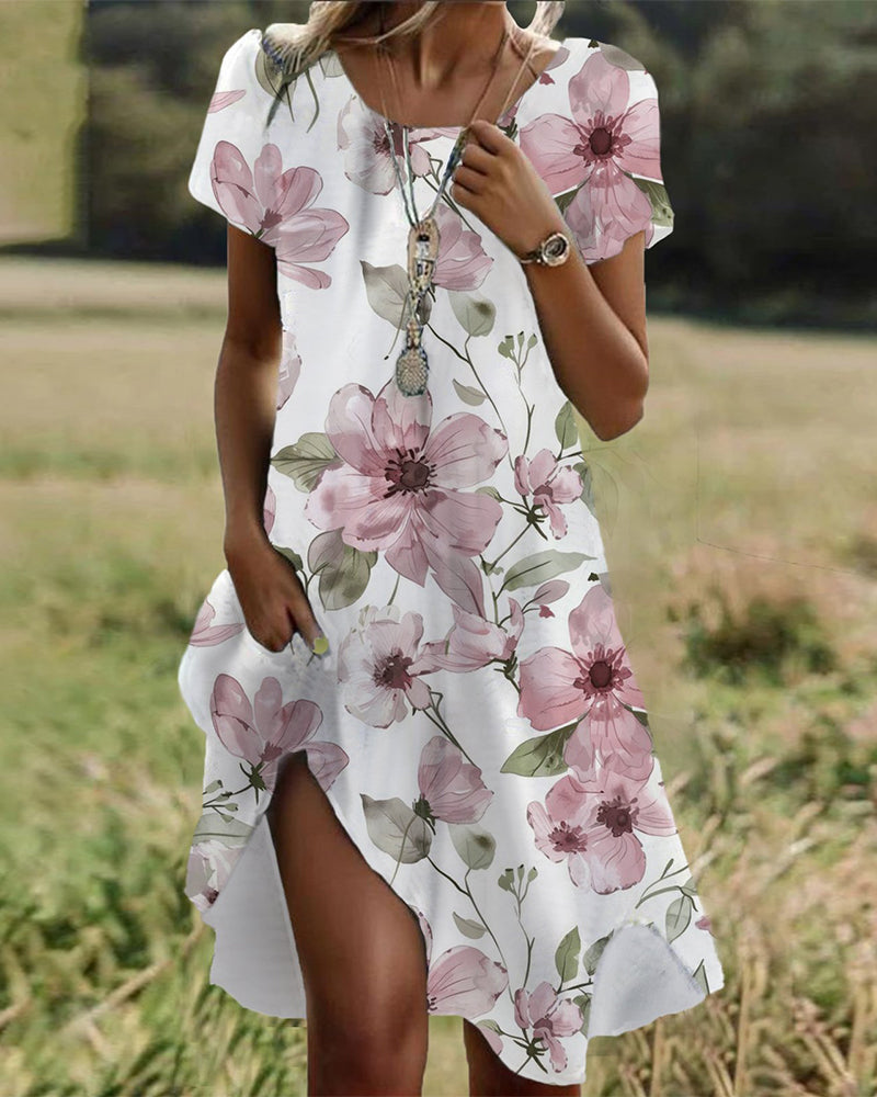 Casual Round Neck Printed Dress