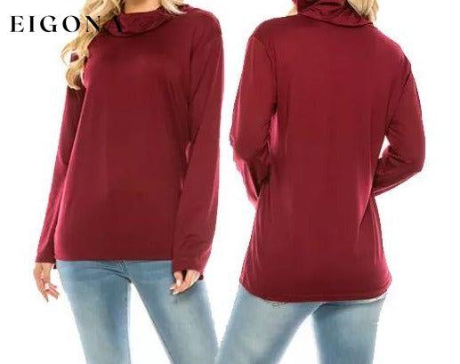 Haute Edition Cowl Neck Tee with Built-In Mask Red clothes refund_fee:800 tops