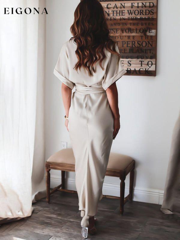 Women's Solid color pleated short sleeve shirt dress clothes dress dresses midi dresses