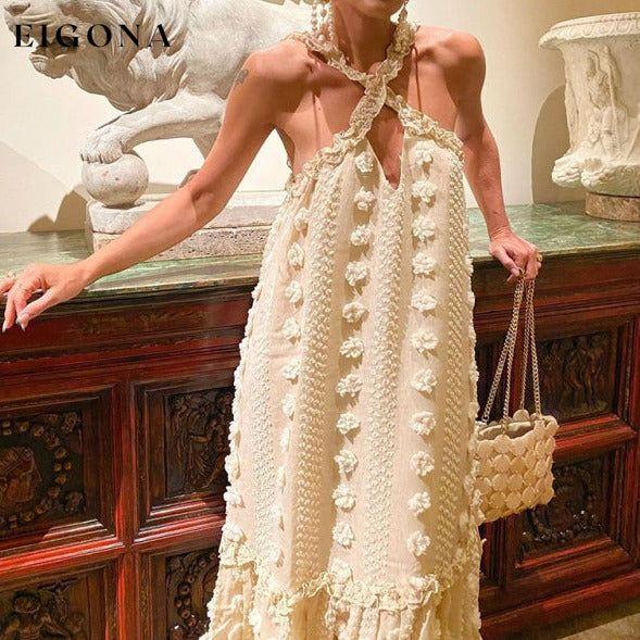 Women's Fashion Maxi Dress, Halter Neck Three-dimensional Flower Mopping Cake Maxi Dress casual dress casual dresses clothes dress dresses maxi dress maxi dresses