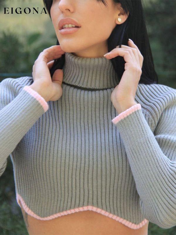 Women's turtleneck short sweater with irregular hem, crop top long sleeve turtle neck top Clothes crop top long sleeve shirts long sleeve top shirts Sweater sweaters