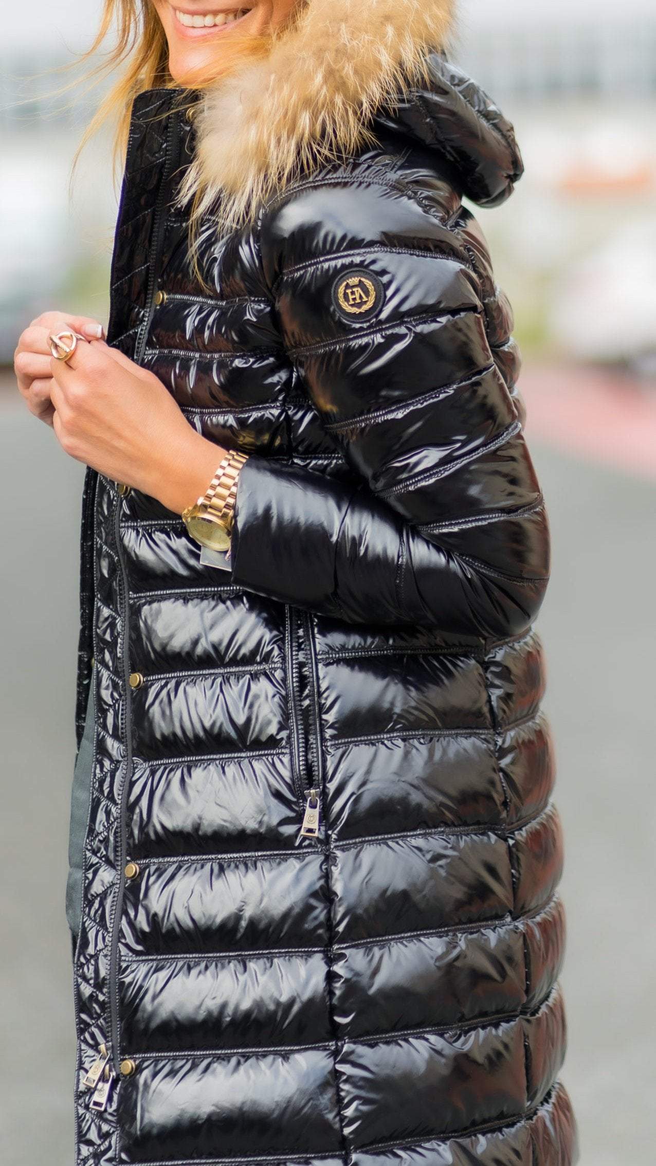 Ladies Casual Glossy Fur Collar Hooded Cotton Coat Coats skirts Top