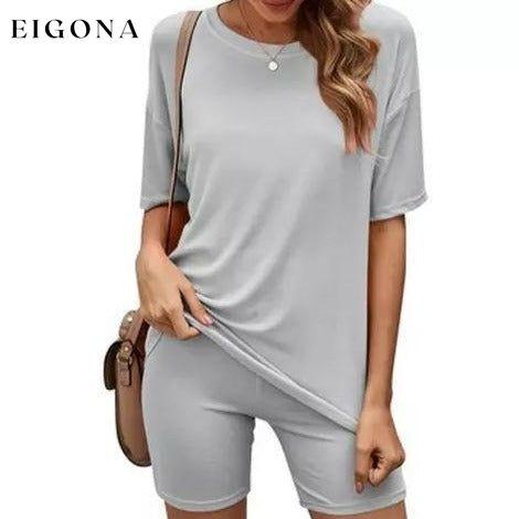 Matching Biker Short and T-Shirt Set Gray __stock:500 clothes refund_fee:1200 tops