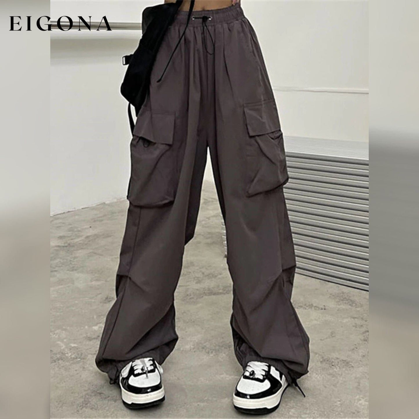 Women's Cargo Baggy Pants High Waist Dark Gray __stock:200 bottoms refund_fee:1200