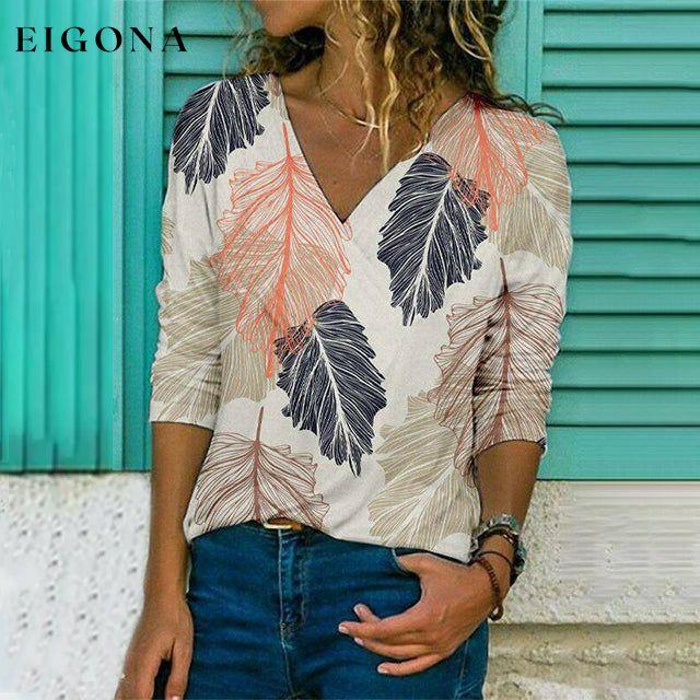 Colorful Leaf Print Casual T-Shirt best Best Sellings clothes Plus Size Sale tops Topseller